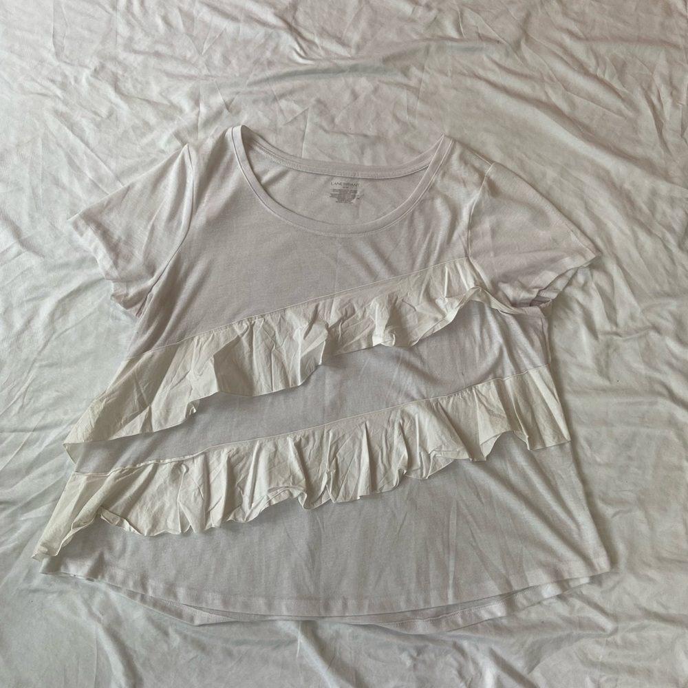 Lane Bryant Asymmetrical Ruffled Gray Tee